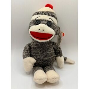 Ty Beanie Babies 8.5" Socks The Sock Monkey Beanbag Plush 2010 With Tags Grey